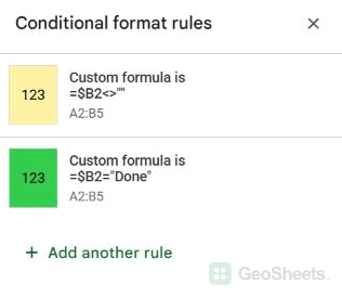 Yellow general rule above green Done rule.