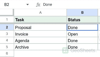 B2 selected in the starting task sheet.