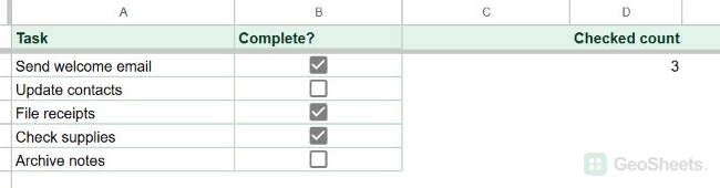 Finished custom checkbox checklist with three checked boxes and a count of 3