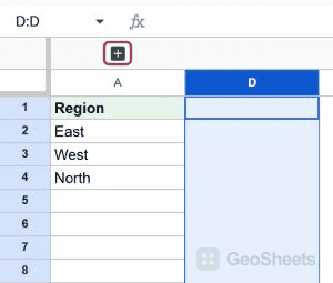 The plus button above column A restores grouped columns B and C.
