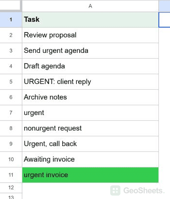 Google Sheets result for require both words in the same cell.