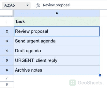 Google Sheets selected range for highlight cells with the text contains rule.