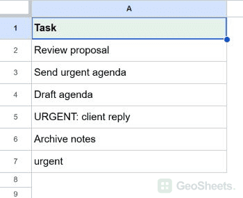 Google Sheets unformatted starting dataset for highlight only cells whose entire text matches.