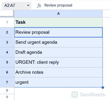 Google Sheets selected range for highlight only cells whose entire text matches.