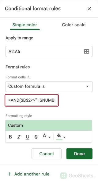 Google Sheets conditional formatting controls for highlight text only when the capitalization matches.