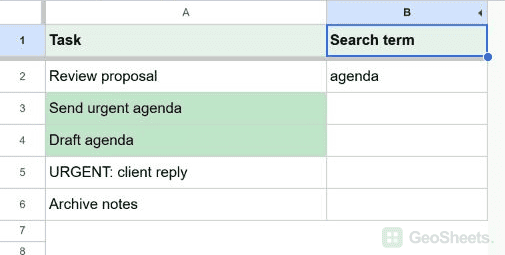 Google Sheets result for use another cell as your search term.