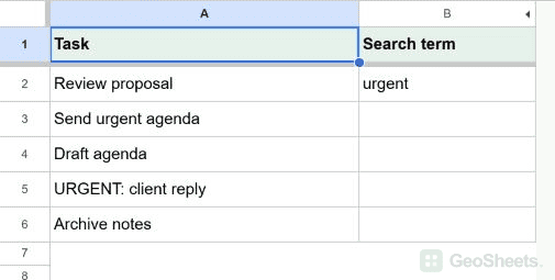 Google Sheets unformatted starting dataset for use another cell as your search term.