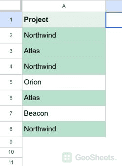 Google Sheets highlighted result for highlight every duplicate value in a column.
