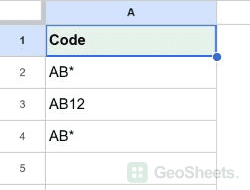 Google Sheets unformatted starting dataset for handle names or codes containing * and ?.