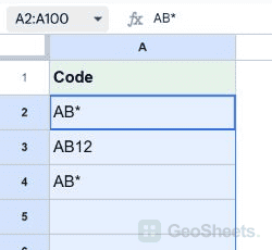 Google Sheets selected data range for handle names or codes containing * and ?.