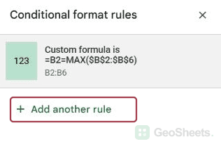 Google Sheets add rule.
