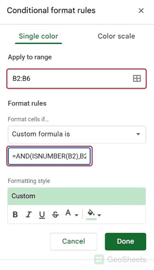 Google Sheets bottom three rule start.