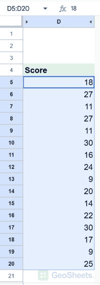 Google Sheets different range selected.