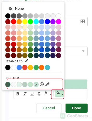 Google Sheets fill menu.
