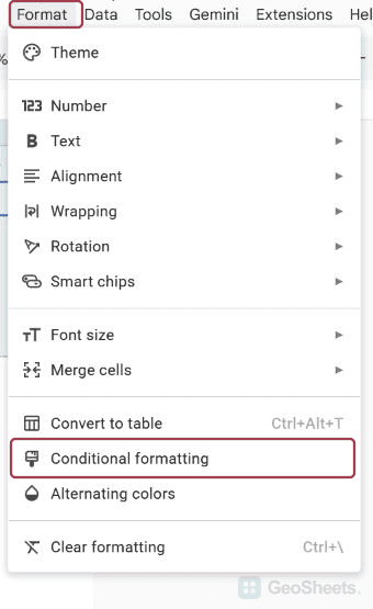 Google Sheets format menu.