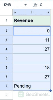 Google Sheets numbers selected.