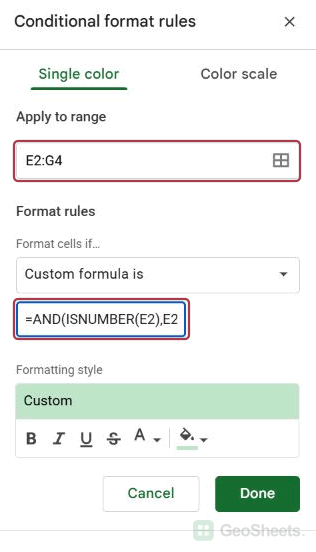 Google Sheets overall max rule start.