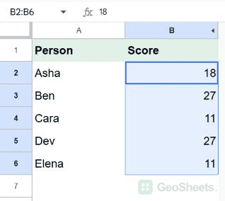 Google Sheets scores selected.