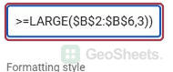 Google Sheets top three rule end.