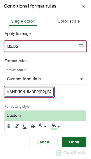 Google Sheets top three rule start.