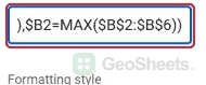 Google Sheets whole row max rule end.