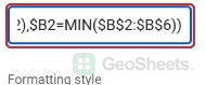 Google Sheets whole row min rule end.