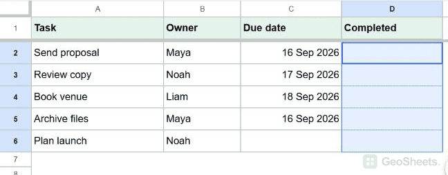 Google Sheets checkbox before.