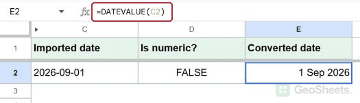 Formula bar and date datevalue result.