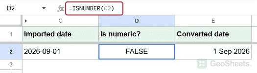 Formula bar and date isnumber result.