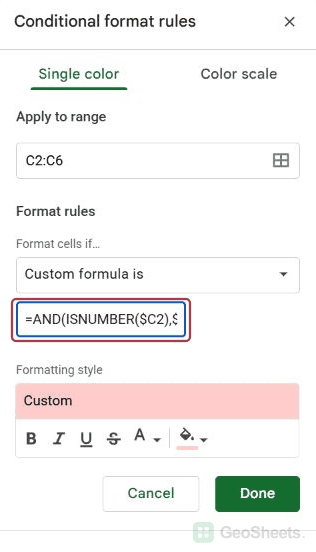 Conditional format sidebar and beginning of date only rule.