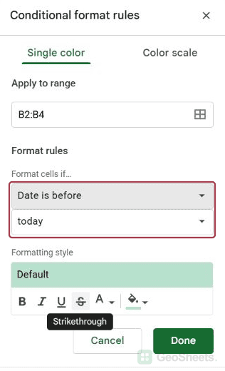 Date is before and today controls.