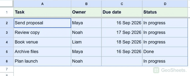 Google Sheets task selected.