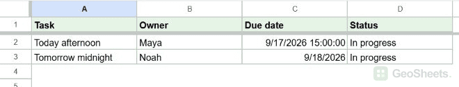 Google Sheets timestamp before.