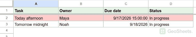Google Sheets timestamp result.