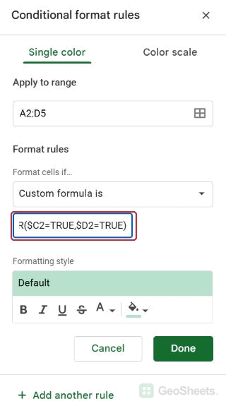 Google Sheets any formula end