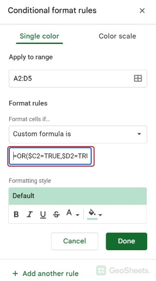 Google Sheets any formula start