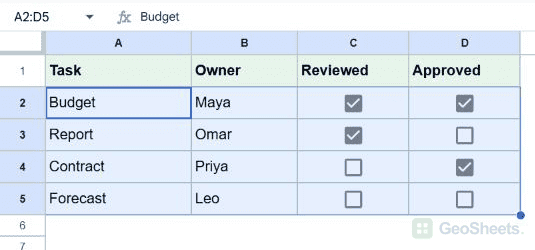 Google Sheets approvals format selection