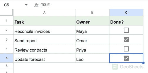 Google Sheets checkbox checked before format