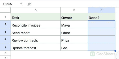 Google Sheets checkbox selection