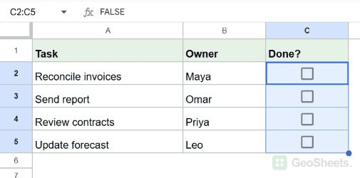 Google Sheets checkbox unchecked