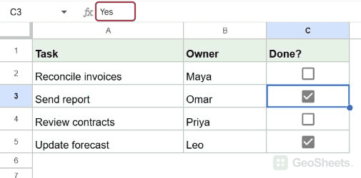 Google Sheets custom checked before format