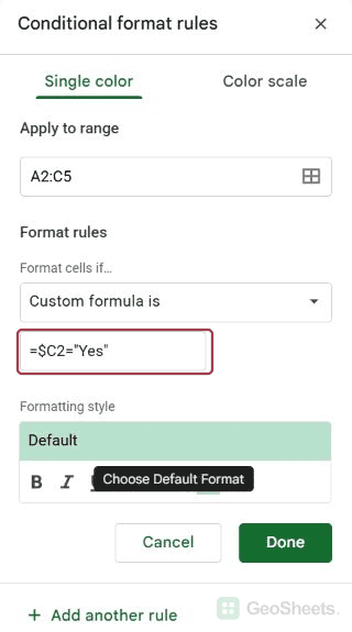 Google Sheets custom yes formula