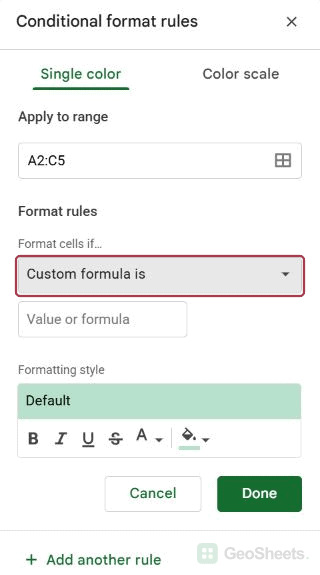 Google Sheets format criterion