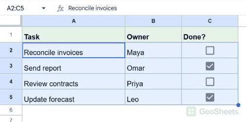 Google Sheets format selection