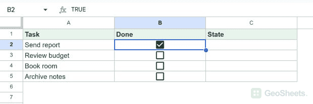 Default checkboxes with one checked cell and three unchecked cells.