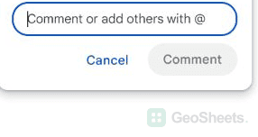 The comment text field with Cancel and Comment controls in Google Sheets.