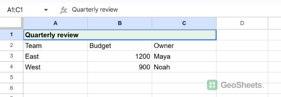 Quarterly review heading merged across A1:C1