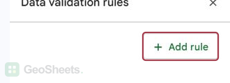 Data validation rules sidebar with Add rule visible for the selected assignment cells