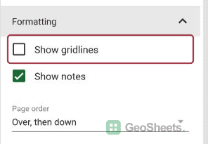 Show gridlines cleared under Formatting in Google Sheets print settings